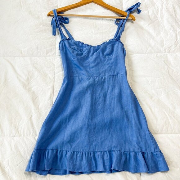 Reformation Desiree Linen Mini Dress Blue Dusk Sleeveless Women's Size 2 - mordernwear.com Reformation Desiree Linen Mini Dress Blue Dusk Sleeveless Women's Size 2 - mordernwear.com